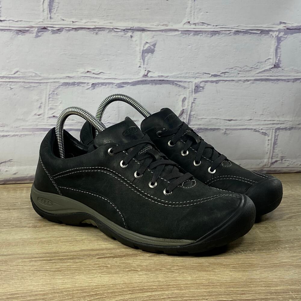 Keen Presidio II Black Leather Hiking Shoes Women's Size 8.5 Lace Up Sneakers